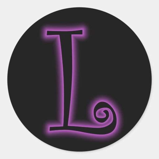 L Monogram Purple Neon Classic Round Sticker Zazzle