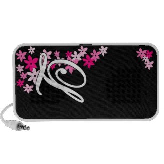 L pink flowers on black mp3 speakers