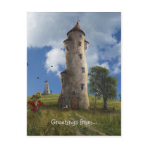 weird, leaning towers, countryside, village, tower, buildings, cow, fairytales, fantasy, artwork, strawman, path, funny, surreal art, way, wonderland, medow, illustration, dreamland, scenery, bent, digital realism, trees, scarecrow, shed, home, houses, houk, art, digital art, gift, eerie, fun, gothic, adorable, Postcard with custom graphic design