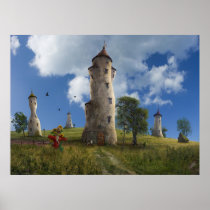 weird, leaning towers, countryside, village, tower, buildings, cow, fairytales, fantasy, artwork, strawman, path, funny, surreal art, way, wonderland, medow, illustration, dreamland, scenery, bent, digital realism, trees, scarecrow, shed, home, houses, houk, art, digital art, gift, eerie, fun, gothic, adorable, Poster with custom graphic design