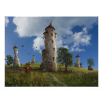 weird, leaning towers, countryside, village, fairytales, fantasy, dreamland, digital art, surreal, illustration, towers, tower, buildings, cow, artwork, strawman, path, funny, surreal art, way, wonderland, medow, scenery, bent, digital realism, trees, scarecrow, shed, home, houses, houk, art, gift, eerie, fun, adorable, [[missing key: type_perfectposte]] with custom graphic design