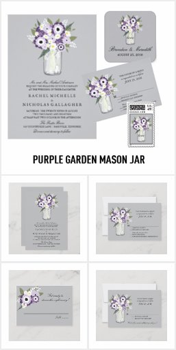La Bella Rue ~ Purple Garden Mason Jar Wedding Invitation Suite