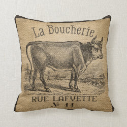 La Boucherie French Cow Burlap Vintage Pillow