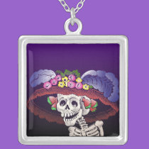 La Calavera Catrina in color necklaces