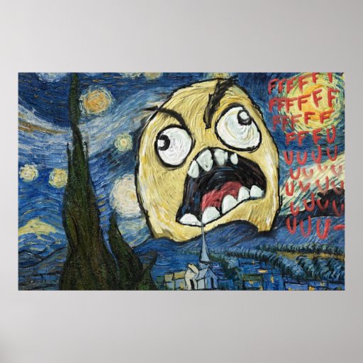 La cara Meme de la rabia hace frente a la pintura  Posters