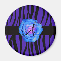 La cebra púrpura del monograma color de rosa azul  iman de frigorífico