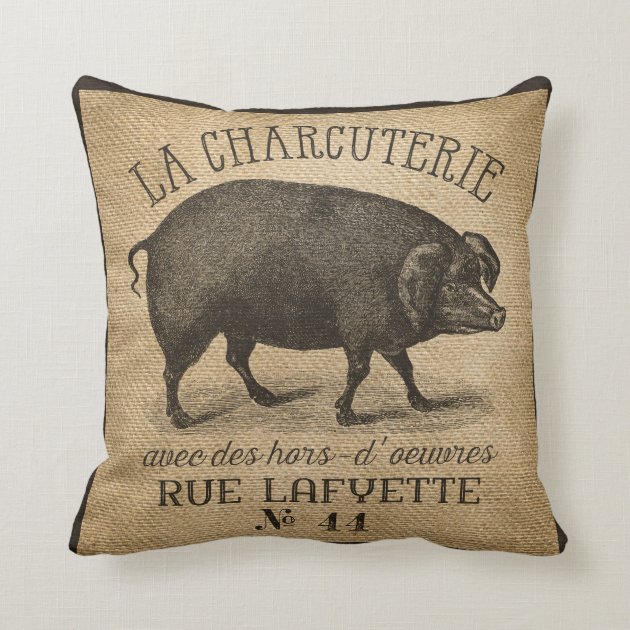 LA CHARCUTERIE Pig Vintage Burlap French Pillow