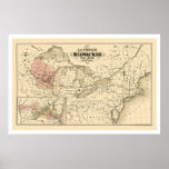 La Crosse & Milwaukee Railroad Map 1855 Poster