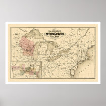 La Crosse & Milwaukee Railroad Map 1855 Poster