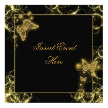 La mariposa negra del oro remolina elegante invitación personalizada
