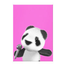 La panda linda 3d canta con un Mic (editable) Lona Envuelta Para Galerias