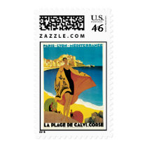 La Plage De Calvi Vintage Travel Poster Stamps