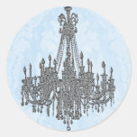 La Silver Sparkle and Damask Blue Chandelier Seal Round Sticker