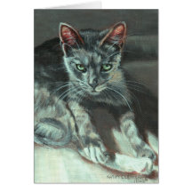La tarjeta de felicitación del gato de la mirada f