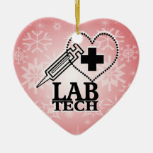 LAB TECH HEART. SYRINGE LOGO MEDICAL LABORATORY SC CHRISTMAS ORNAMENT