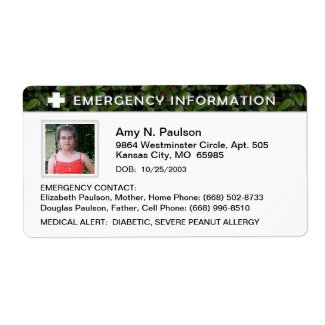 Label - Emergency & Medical Info - Grean Leaves