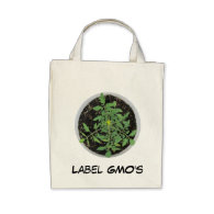 Label GMO's Tomato Plant Peace Sign Reusable Bag