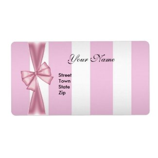 Labels Elegant Pink White Stripe Bow label