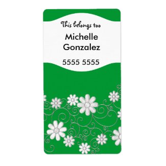 Labels Teens Kids Green Floral Book Plate Binder label