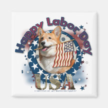 Labor Day - Flag Waving - Corgi - Owen Magnet