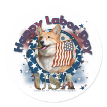 Labor Day - Flag Waving - Corgi - Owen Stickers