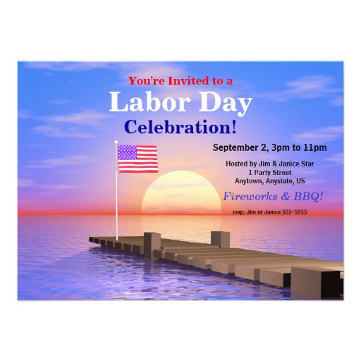 Labor Day Party US Flag on Dock Custom Announcement