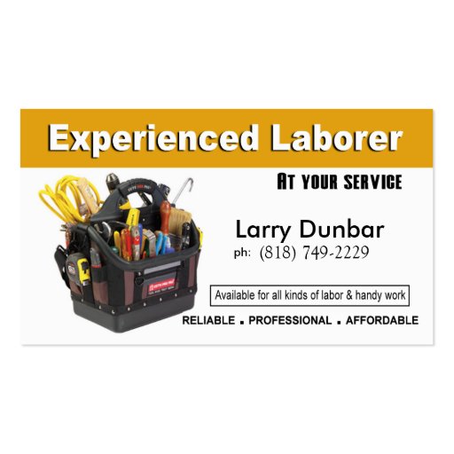 Laborer Handyman Home Repair Construction Business Card Templates (front side)