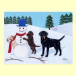 Labrador Christmas with Snowman postcards