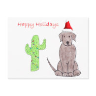 Labrador Retriever Chocolate Cactus Christmas Post Card