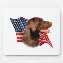 Labrador Retriever (chocolate) Flag Mouse Pad