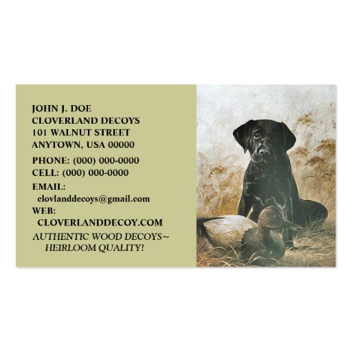 LABRADOR RETRIEVER DOG & DECOY ~BUSINESS CARDS! (front side)