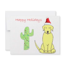 Labrador Retriever Yellow Cactus Christmas invitations