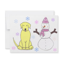 Labrador Retriever Yellow & Snowman invitations