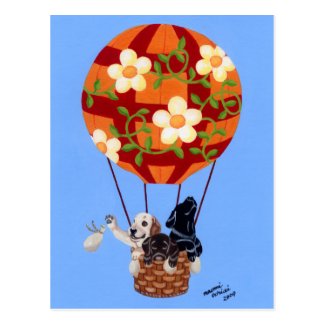 Labradors & Hot Air Balloon Painting Post Card