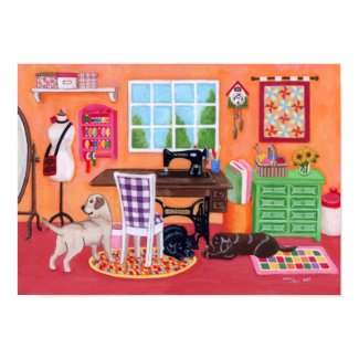 Labradors in Mom's Sewing Room Painting Poster