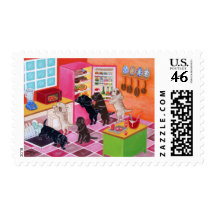 Labradors in the Kitchen Painting Postage Stamps