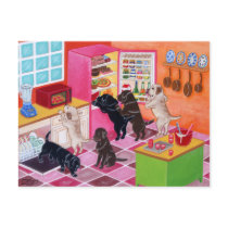Labradors in the Kitchen Painting Postcard