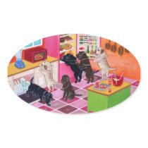 Labradors in the kitchen oval stickers