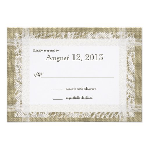 Lace and Burlap Country Romance Reply Personalized Invites
