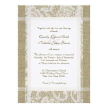 Lace and Burlap Country Romance Wedding Custom Announcements
