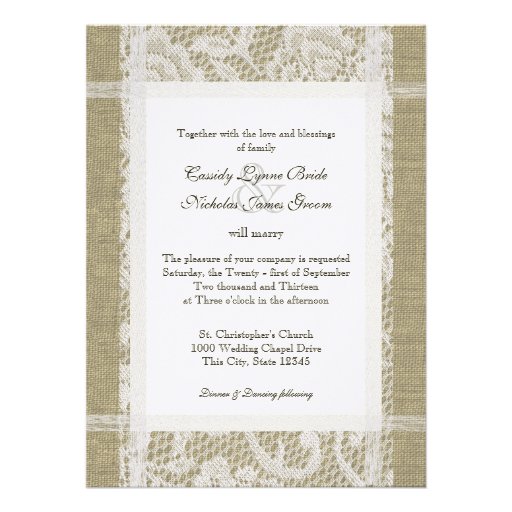 Lace and Burlap Country Romance Wedding Custom Announcements