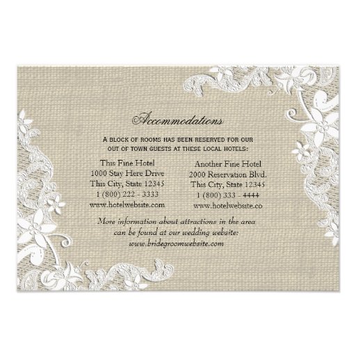Lace and Burlap Directions Insert Invitations