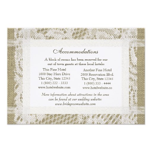 Lace and Burlap Look Directions Insert Custom Announcement