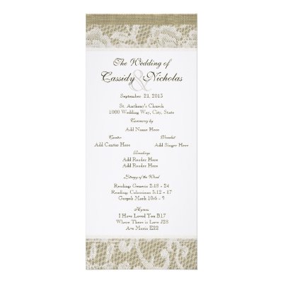 Lace and Burlap Look Wedding Program Personalized Announcements