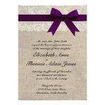 Lace and Burlap Rustic Wedding Invitation- Plum