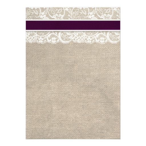 Lace and Burlap Rustic Wedding Invitation- Plum