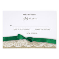 Lace and Emerald Green Bow Response invitations
