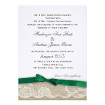 Lace and Emerald Green Bow Wedding invitations