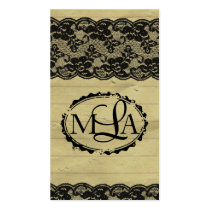 Lace and paper monogram black distressed elegant business cards