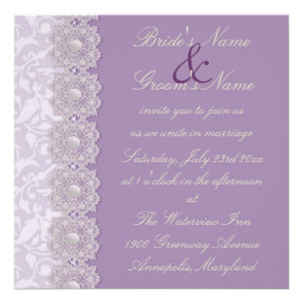 Lace and Pearls Lavender Wedding Invitation